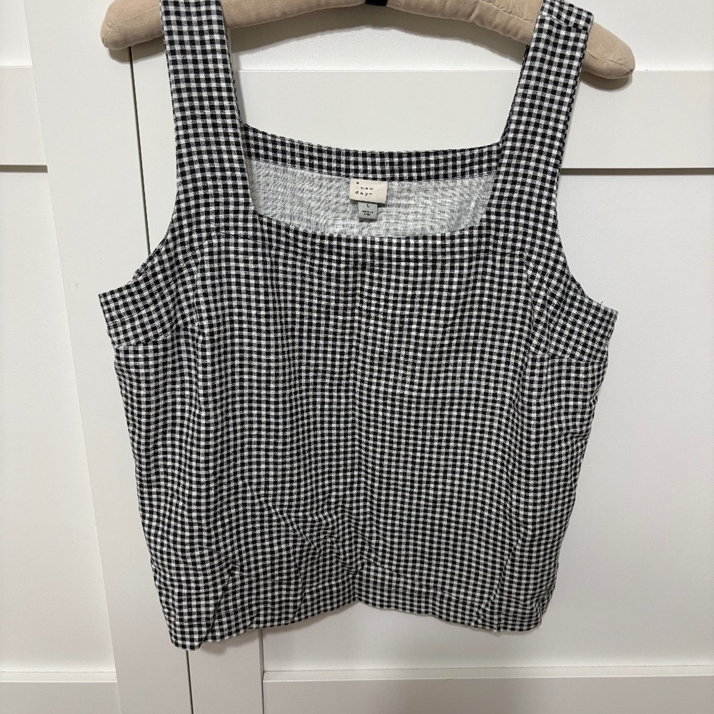 A New Day Linen Blend Gingham Tank